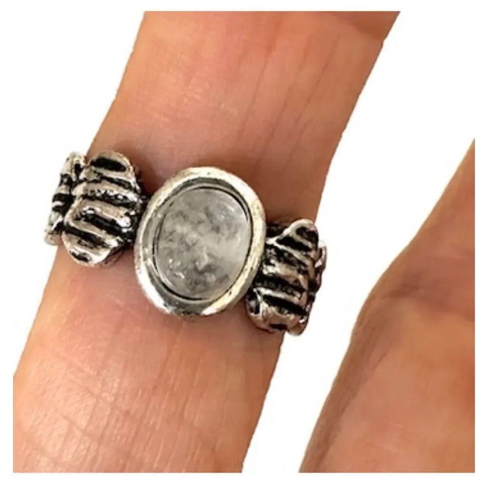 Silver tone clear stone ring